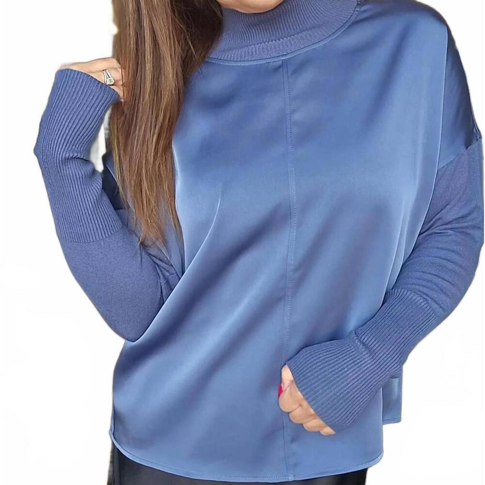 NEW CHARLIE B satin knit combo top in moonlight